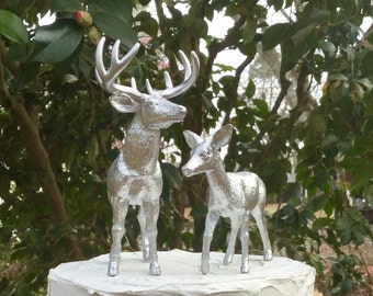 Deer Wedding Cake Topper, Larger Buck and Doe Cake Topper, Silver Deer Cake Topper,Hunting-Woodland-Forest Animal-