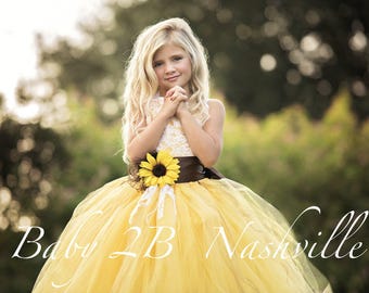 Yellow Sunflower Dress Yellow Dress Lace Dress Tulle dress Wedding Dress Birthday Dress Toddler Tutu Dress Sunflower Girls Dress