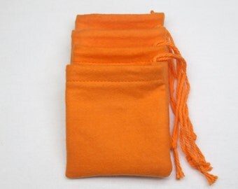 Set of 4, (3" x 3") Solid Orange Flannel Cotton Hoo Doo / Mojo Bags / Jewelry Pouches