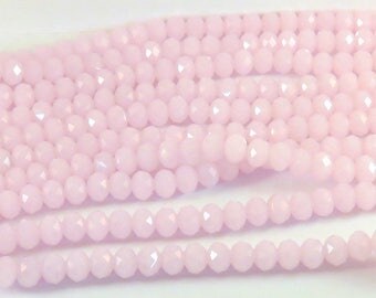 36 Pink Glass Bead Faceted Abacus Opaque Light Pink Rondelle 8x6mm - 8 in - G6021-PK36