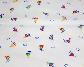 vintage 80s cotton fabric, featuring cute juvenile sailboat motif, 1 yard