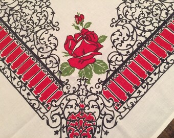 Vintage Startex Red Rose Kitchen Towel
