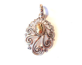 Curly Swirly Two Tone Oval Pendant with Detachable Bail