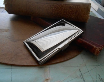 shiny silver business card case - vintage old new stock