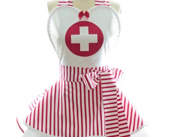 Retro Apron - Nurse Womens Costume Apron - Bridal Shower, Bachelorette Party, Kitchen, Hostess, & Cosplay Aprons for Women by BambinoAmore