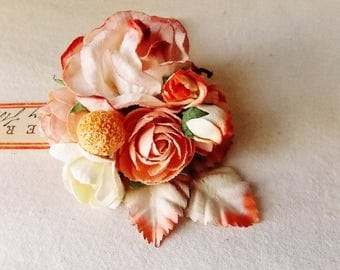 Peach Pie Roses Mixed bunch Vintage style Millinery Flower spray Bouquet floral corsage