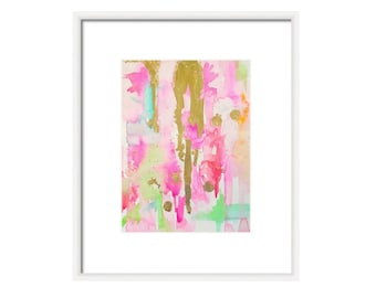 Watercolor Pink Abstract Art Print-Pink-Fine Art Print-Watercolor Painting-Mint-Gold-Wall Art-Abstract Painting-Giclee