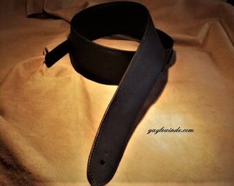 Black Oil Tanned Custom Leather Guitar Strap / 3" Wide / Padded / Leather Lined / Ergonomic Comfort