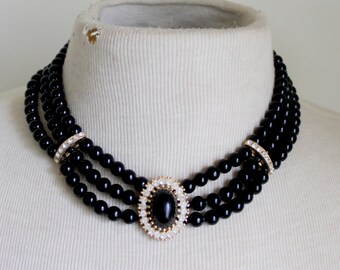 Black Rhinestone Statement Necklace Vintage