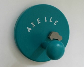 Porte-manteau rond en bois personnalisable - Bip bip - Turquoise