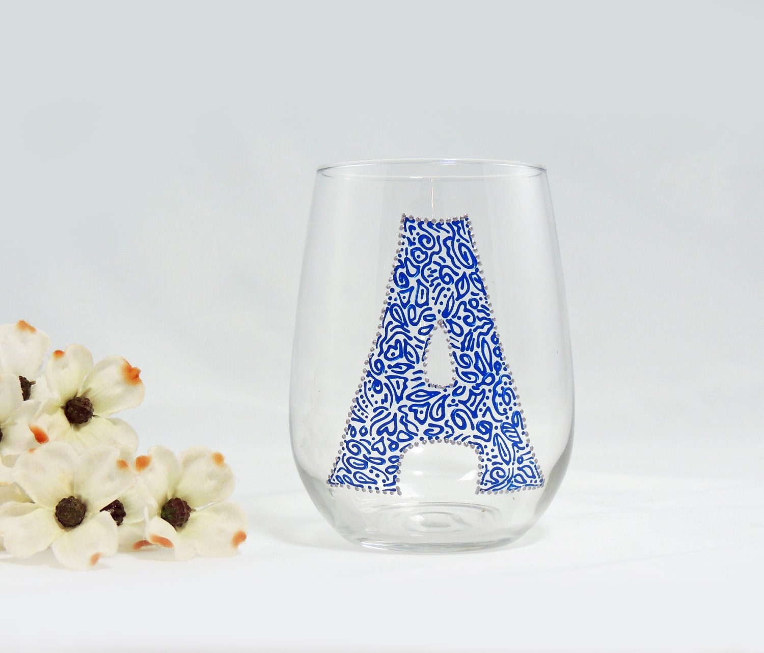 Initial wine glass Alphabet glass Monogram Hand painted