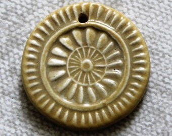 Tan Circular Fan Pendant - Ceramic Circle Focal Pendant