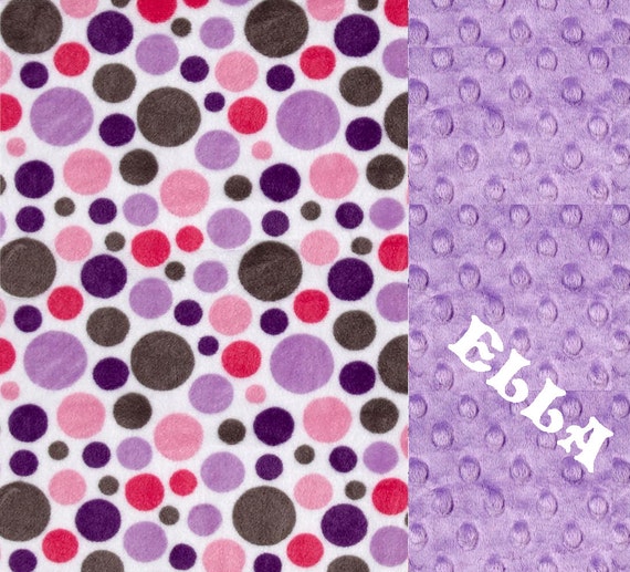 Minky Baby Blanket Girl, // Pink Gray Purple Dots Personalized Baby Blanket // Stroller Blanket // Lilac Baby Blanket // Name Baby Blanket