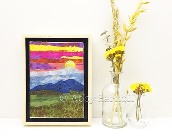 Landscape, Colorful, Canvas Art, Framed, Original, Wall Decor, Nature Lover, Boho, Collage, 5 x 7 Framed Art
