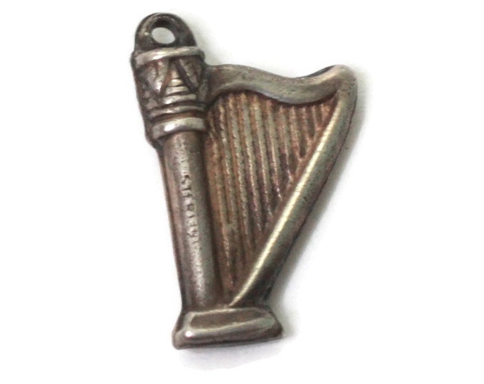 Sterling Silver Harp Charm Musical Charm Vintage Small Charm