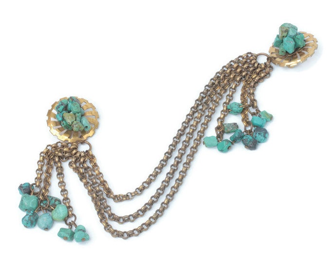 Turquoise Nugget Chatelaine Brooch Draped Swag Festoon Vintage