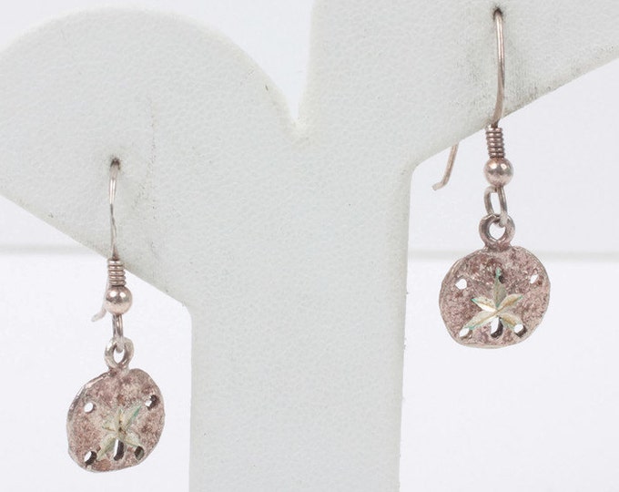 Sterling Sand Dollar Dangle Earrings Beach Marine Life Vintage