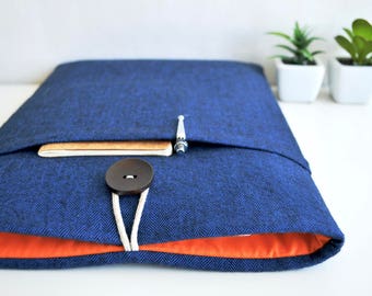 13.3" MacBook Case, MacBook Sleeve, 15.4" MacBook Pro Case, MacBook Air Case, Padded Laptop Case with Pocket - Blue Herringbone