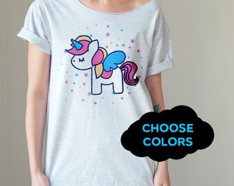 Unicorn Tshirt Slouchy T shirt Slouchy Tee Unicorn Tee Off Shoulder TShirt Oversized Tshirt Unicorn Shirt Funny T-Shirt FunTrendyTees Tops