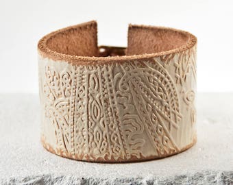 White Leather Cuff Bracelet Jewelry Wristband