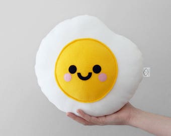 Fried Egg Plushie, Food, Cute Pillow, Kawaii Room Decor, Travel Pillow, Kids Room Decor