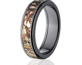 New Black Zirconium 6mm Duckblind Mossy Oak Licensed Mossy Oak Camo Ring Camo Wedding Ring Black Zirconium Wedding Band : BZ-6RC-DUCKBLIND