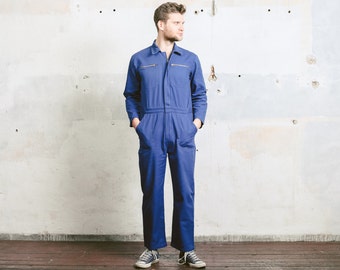 Vintage 80s Work OVERALLS . Men's Jumpsuit Workwear 1980s Blue Garage Car Mechanic Full Cover Super Mario Dungarees Outerwear . size Medium