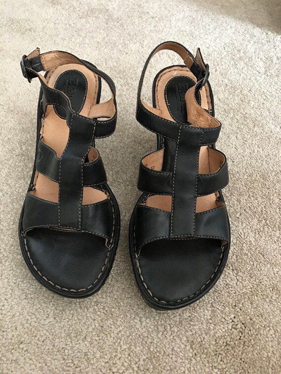 Items similar to Vintage Born Leather Sandals Black Size 8/39 on Etsy
