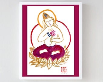Buddha Zen Painting, Zen Goddess, Buddha Kanzeon, Kannon or Kwan Yin Buddha, Fine Art Painting Original, zen decor, zen illustration, taoist