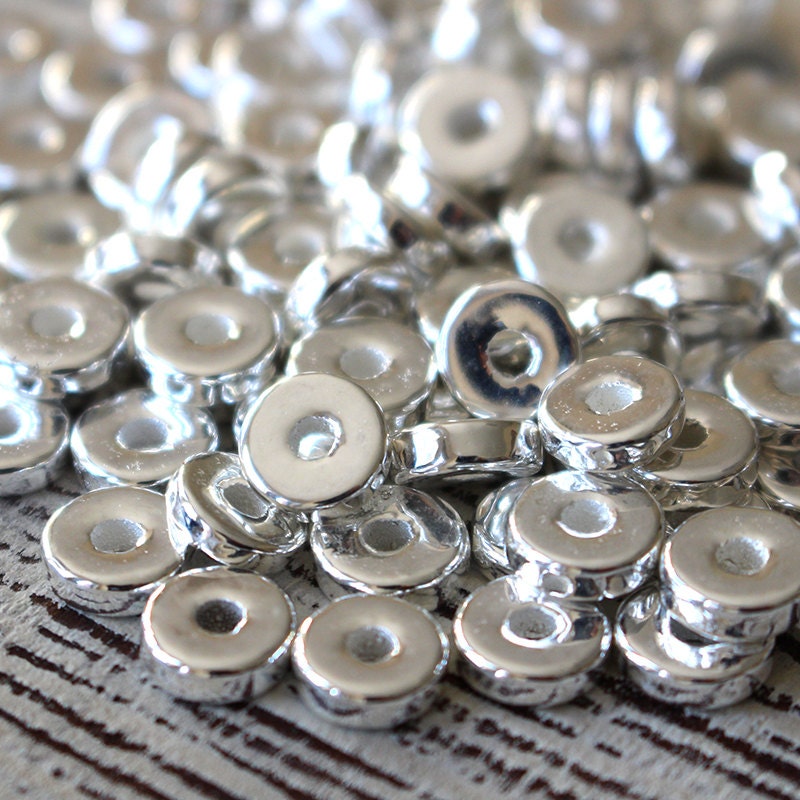 8mm Round Washer Beads Mykonos Silver Beads Silver Washer