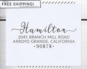 Custom Address Stamp, Self Inking Address Stamp, Wedding Return address stamp, Calligraphy Address Stamp, or Eco Mount stamp - Hamilton