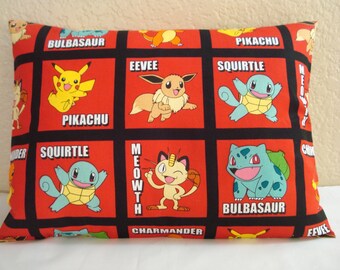 TRAVEL Pillowcase / 12" X 16" Pillow Cover / Red POKEMON Pillowcase / Adult or Kids Travel Pillow / POKEMON Fabric / Pokemon Pillowcase