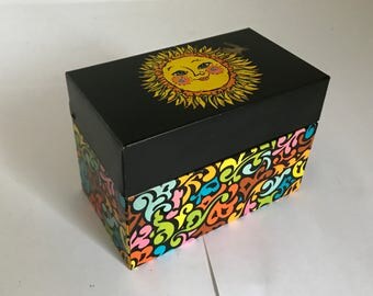 Vintage 1970's Metal Recipe Card / 3 x 5 Index Card Holder with Sun Graphic by Ohio Art