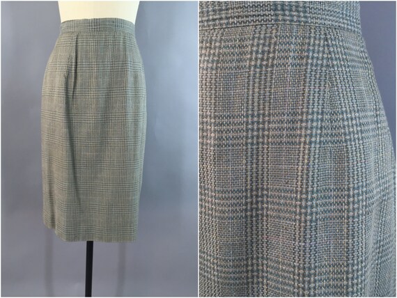 Vintage 1980s Pencil Skirt / 80s Silk Skirt / Plaid Skirt