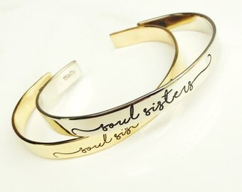 Soul Sisters Bracelets . Hand Stamped Personalized Jewelry Cuff . Friendship BFF Bracelets . TBCO