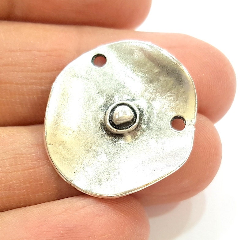 4 Silver Pendant Connector Antique Silver Plated Pendants (26mm) G7110