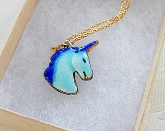 Unicorn Necklace, Vintage Unicorn Jewelry, Cloisonne Unicorn, Gift for Her