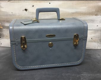 Vintage Taperlite Suitcase, Taperlite Train Case, MakeUp Bag, MakeUp Case, Blue Luggage