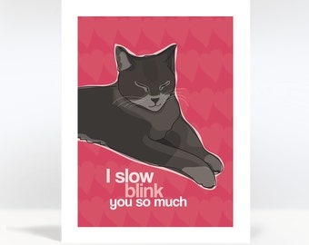Cat Valentines Cards - I Slow Blink You So Much - Kitty Note Cards I Love You Valentines Day Cards Black Cat Gifts