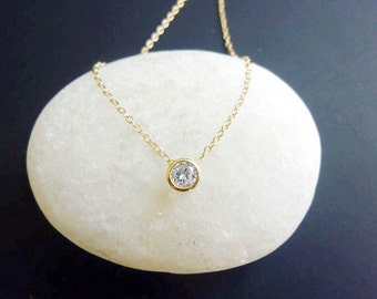 Single Diamond Necklace-Solitaire Diamond Necklace-Small Diamond Necklace-Bezel Set Diamond Necklace-Gold Diamond Necklace-Momentusny