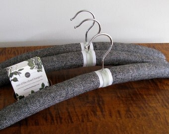 Men's Hangers, Padded Hangers, Men's Handmade Hangers, Men's Clothing Hangers, Herringbone Hangers for Men, Black Wool Hanger Set of 3