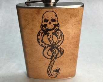 The Dark Mark Flask, Harry Potter Gift, Stainless Steel Flask, Vinyl Wrapped, Geeky Gift Idea, Book Lovers