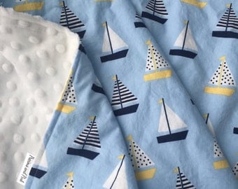 Baby Boy Blanket, Sailboat Bedding, Nautical Blanket, Sailboat Blanket, Boy Crib Bedding, Nautical Nursery, Preppy Boy Blanket, Personalized