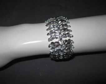 Silver Statement Bracelet - 50s Chunky Wide Bracelet - Leaf Design Link Bracelet - Gifts for Her