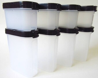 8 Tupperware Modular Mates Spice Shakers, Black Seals