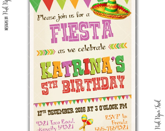 Fiesta Party Invitation, Girl Party, Senorita Party, Birthday, Baby Shower, I will customize for you, Printable invitation