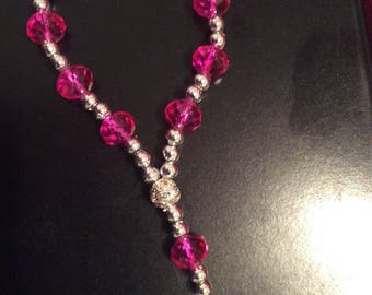 Clear crystal cross beaded bracelet/fuchsia crystal beads