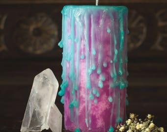 UNDRESSED Love spell wax, spiritual candles, witchcraft candle, celtic knot, goddess candle, pink and turquoise candle, aphrodite