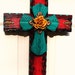 DC024C Red & Turquoise Stacked Rustic Cross with Yellow Rose