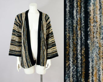 70s Vintage Gold Metallic & Black Boucle Knit Cardigan (XS, S)